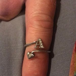 Sterling silver “A” heart adjustable ring size 5